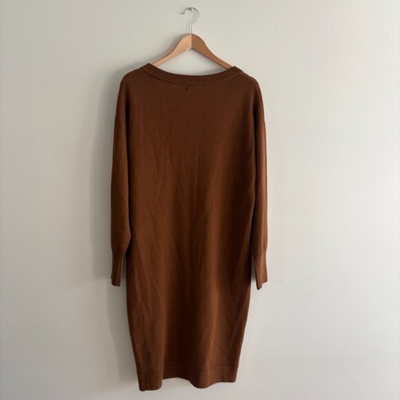 Aritzia Wilfred Cyprie 100% Merino Wool Foxfire Brown Slit Sweater Dress Small - Picture 5 of 7